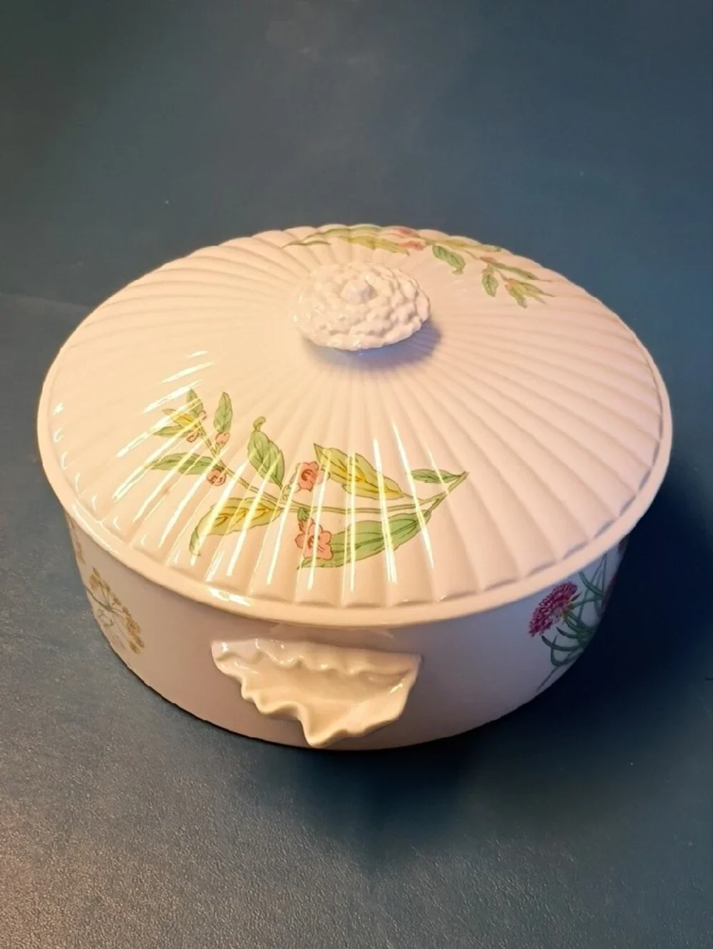 Vintage Shafford White Ceramic Covered Casserole Dish -Herbs & Spice 1970
